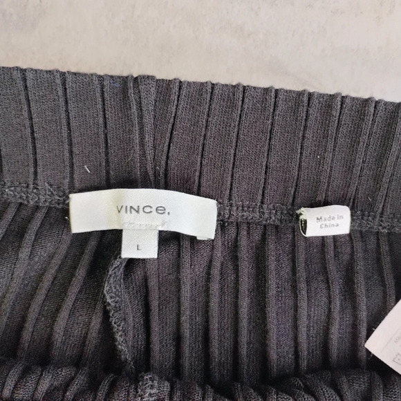 Vince Ribbed Cotton Blend Wide Leg Pants Womens Large Black Crop Minimalist - Picture 9 of 16